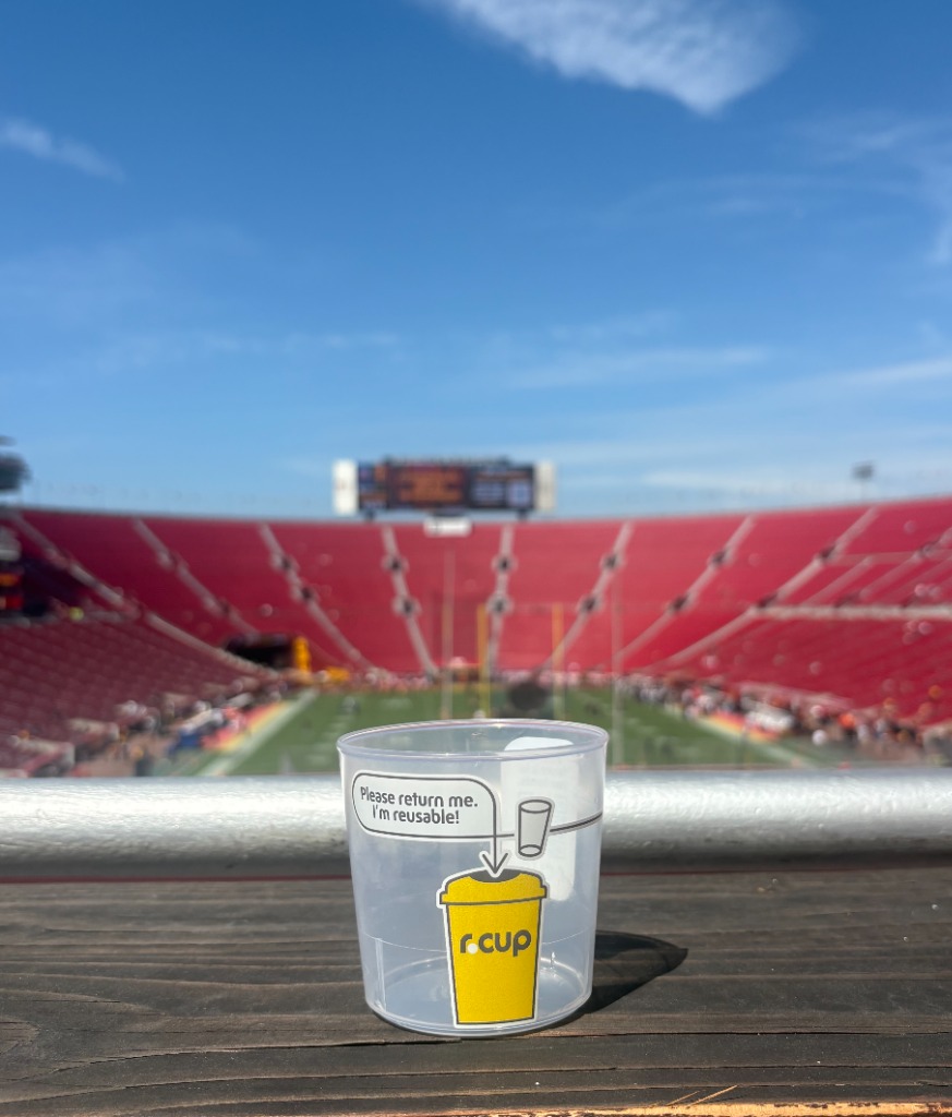 r.World reusable cup in stadium seating